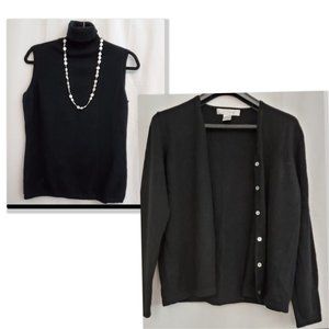 Cashmere Sweater Set - Black Turtleneck & Cardigan